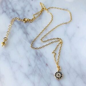 18K Gold Plated Dainty Evil Eye Round Pendant Necklace